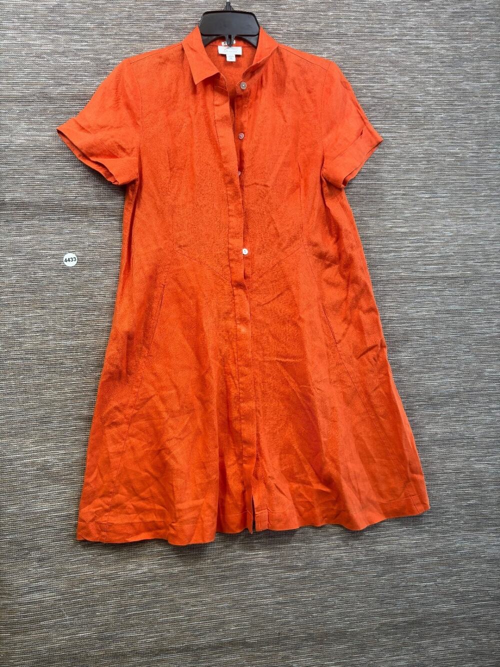J Jill Love Linen Shirt Dress 100% Linen Size XSP Orange Career Casual Minimal